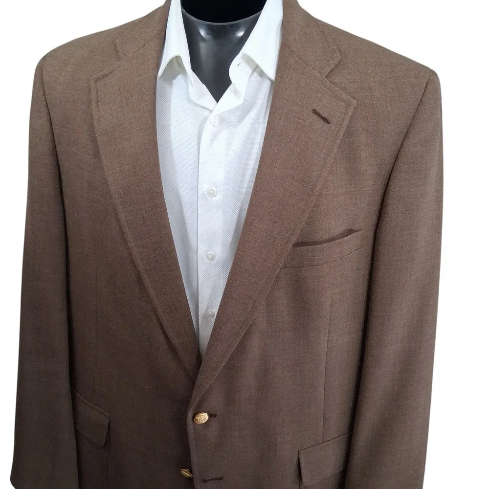 Palm Beach Blazer Mens 48L Brown Classic Gold Button Sport Coat Single Vent